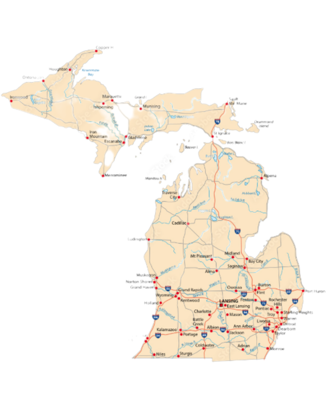 Michigan service area map supplied by client